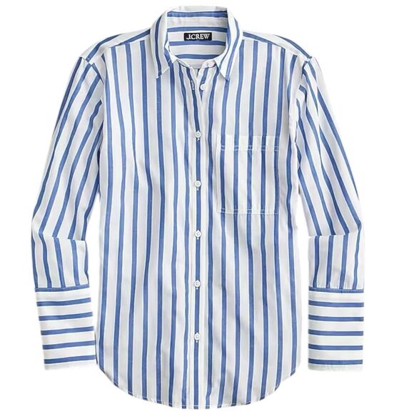 J Crew Shirt WMNS 2 Blue Striped Button Down Garçon Cotton Voile Nautical Preppy - Picture 1 of 14